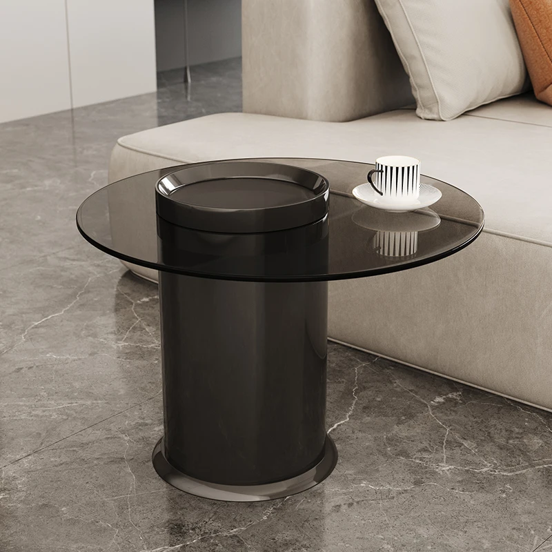 Italian simple modern light luxury style round glass edge few household living room small apartment high-end small side table