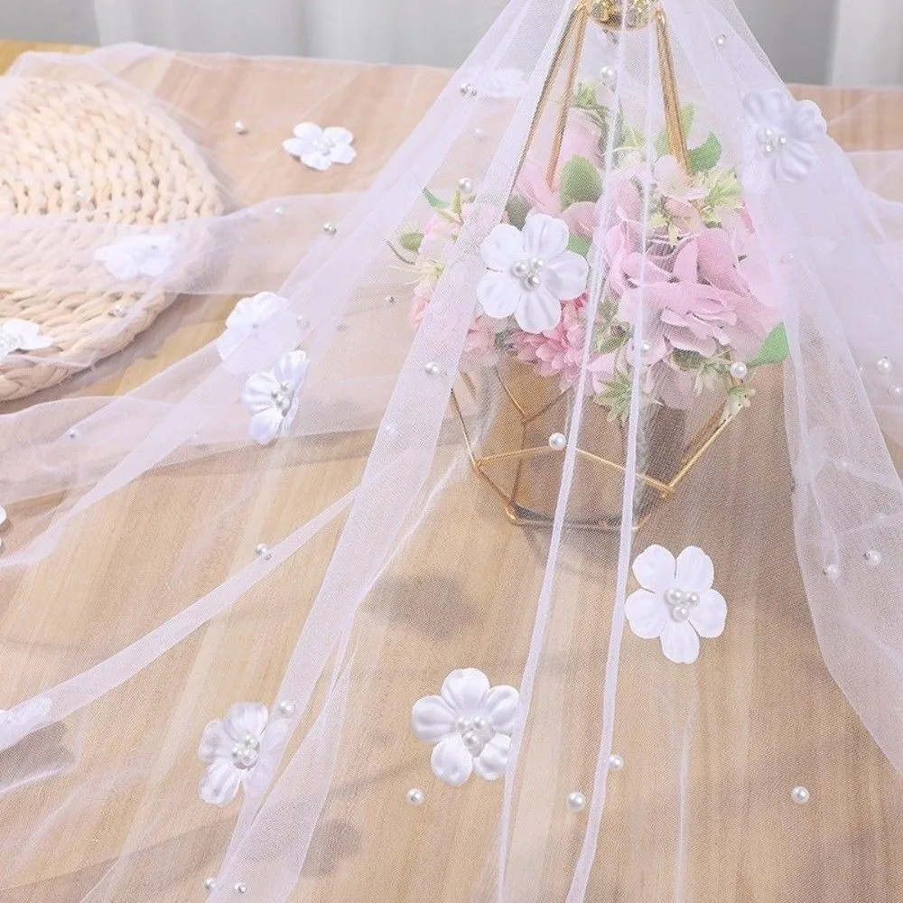 Hollow-out Pearl Tulle Table Runner 200x80cm DIY Tulle Gauze Table Cloth Semi Transparent Floral Pearl Tulle Fabric‌ Table Cover