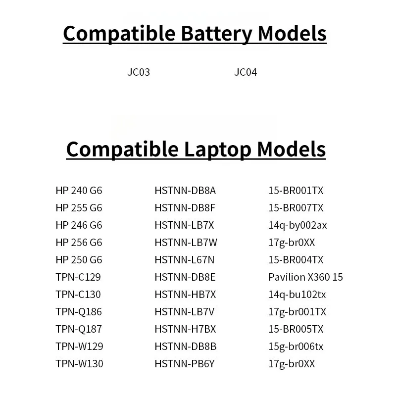 New JC03 JC04 Laptop Battery for HP 15-BW 17-BS 15-BS 919682-831 HSTNN-LB7W HSTNN-DB8E HSTNN-LB7W 919700-850 HSTNN-PB6Y Etc