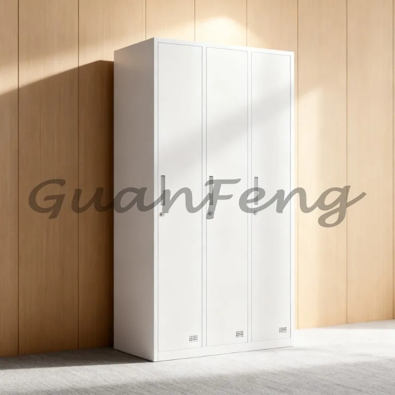 3‑Door Steel Metal Locker Wardrobe Iron Clothes Cupboard Storage Closet for Dormitory Use