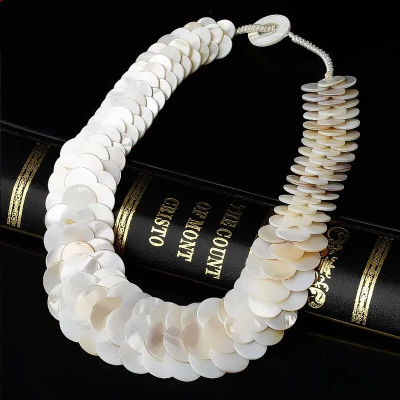 

pearl shell white gray coin oval handcraft necklace 19inch nature FPPJ wholesale for woman wedding