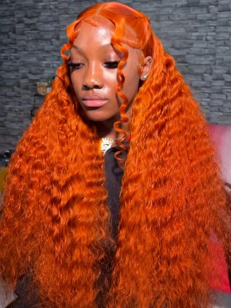 

Ginger Orange Curly Wave Lace Frontal Wig High Density 30 Inch 13x6 Lace Front Human Hair Wigs Colored Brazilian Hair Wig Women