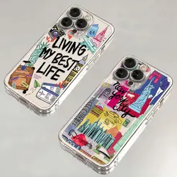 New York London Sticker Labels Phone Case For Xiaomi Redmi Note 13 12 12S 11 10 9 9s 9T 8 A1 A2 A3 K40 Pro Plus 4G 5G Cover
