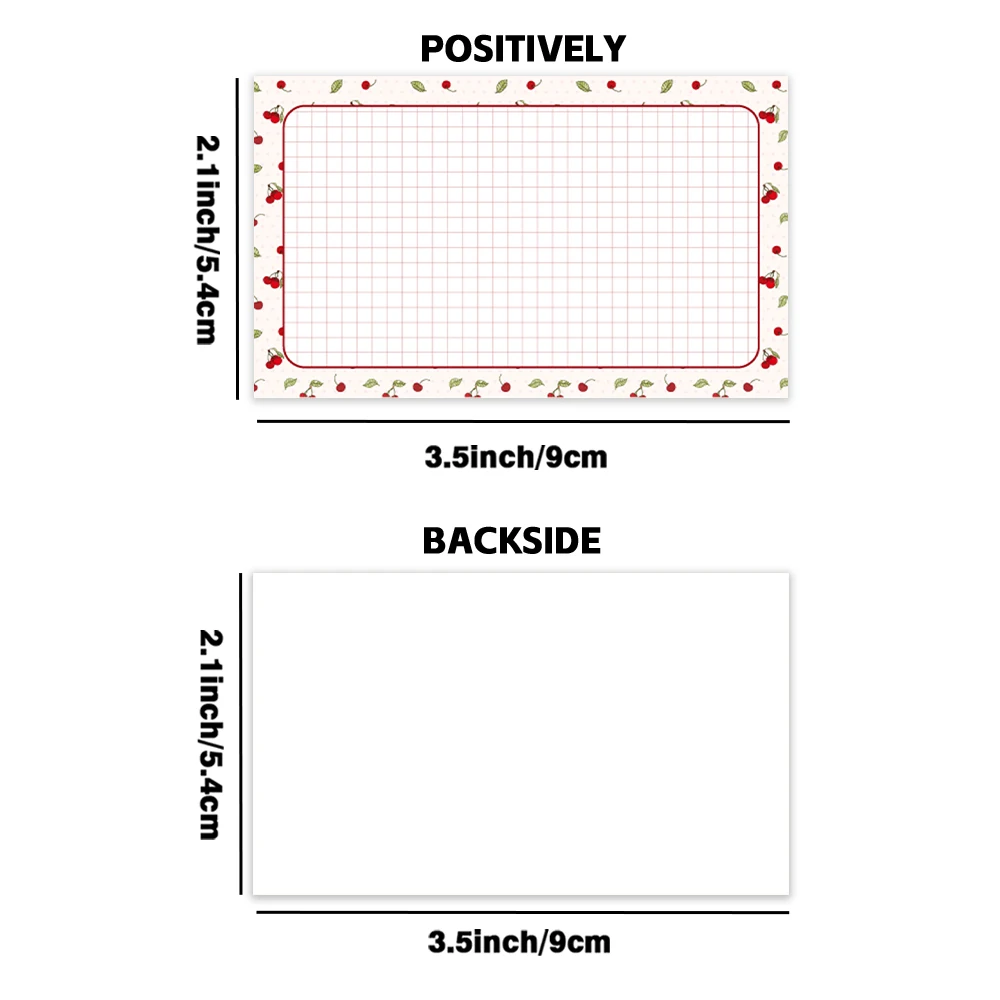 50pcs Cherry Border Grid Background Blank Greeting Cards, Wedding Birthday Party Thank You Cards, Pocket Cards Business Supplies