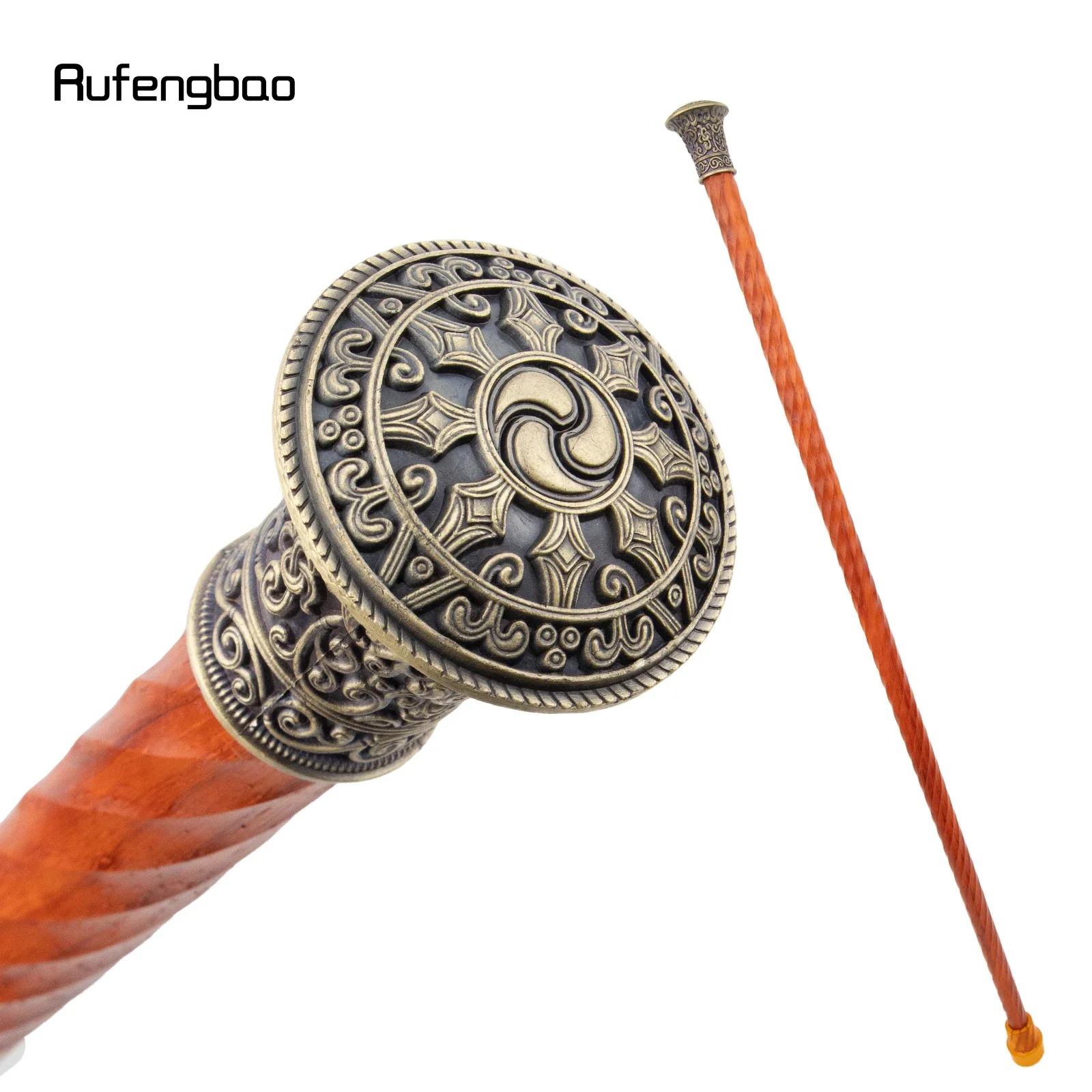 Bastone di moda tradizionale in legno rotondo arancione rame decorativo Cospaly Party Bastone da passeggio in legno Bacchetta di maiale di Halloween Crosier 95 cm