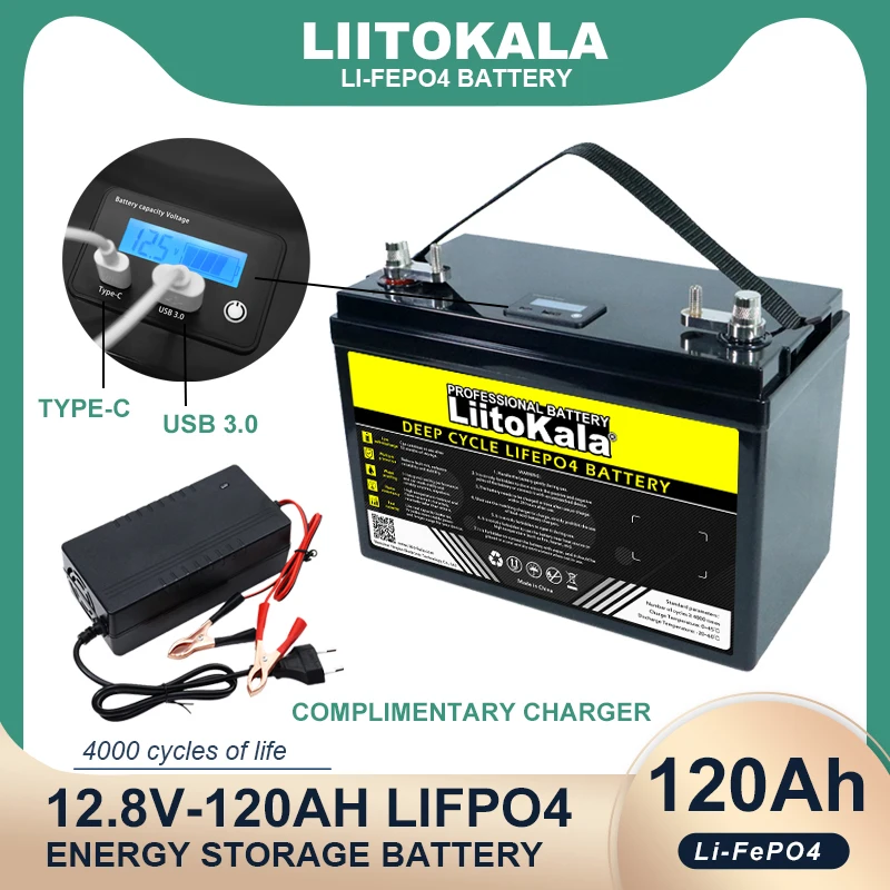 Imagem -05 - Bateria 12v 120ah 12.8v 12v Ciclos de Fosfato de Ferro de Lítio Inversor Baterias de Isqueiro de Carro 14.6v Duty- Novo Lifepo4