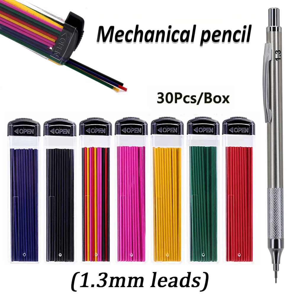Creative 1.3mm Metal Automatic Pencil with 30 Lead Refill, Anti Slip Mechanical Pencil School Writing Painting Supplies