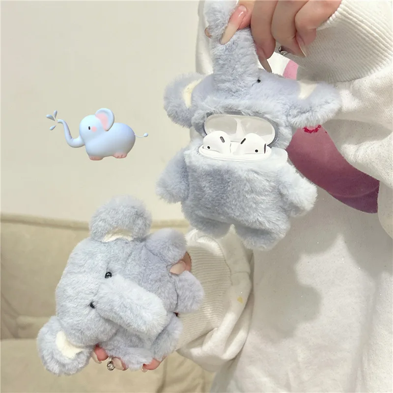 

Cartoon Plush Elephant Doll Bluetooth Headset Cover for Airpods 1 2 3 Pro Pro2 Headphone Cover Wireless Earphone Box