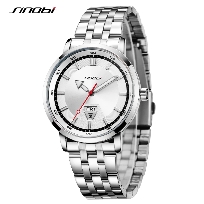 SINOBI Top Brand Men\'s Quartz Watches Fashion Design Man\'s Wristwatches Calendar Weekly Display Top Luxury Gifts Clock Stainless