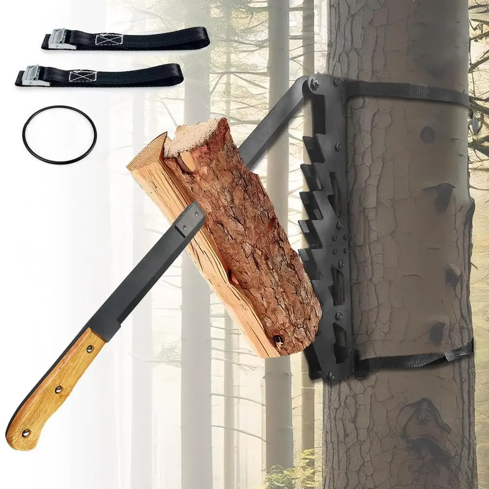 Portable 2-in-1 Metal Manual Wall Mounted Kindling Splitter Sturdy Wood Firewood Cutter with Longer Handle and 180° Spreading