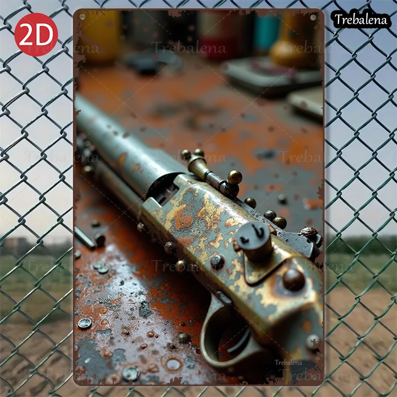 

1PC 2D Flat 8*12inch Metal Sign Rustic Vintage Gun on Metal Background Art