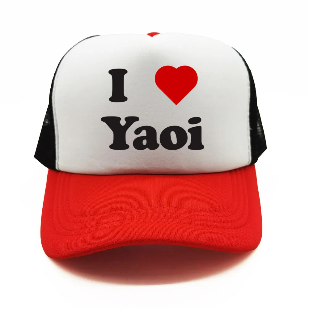 I Love Yaoi Baseball Caps Cool Summer Men Mesh Net Hat Humor I Heart Yaoi Trucker Cap Unisex Outdoor Mesh Net Caps MZ-082