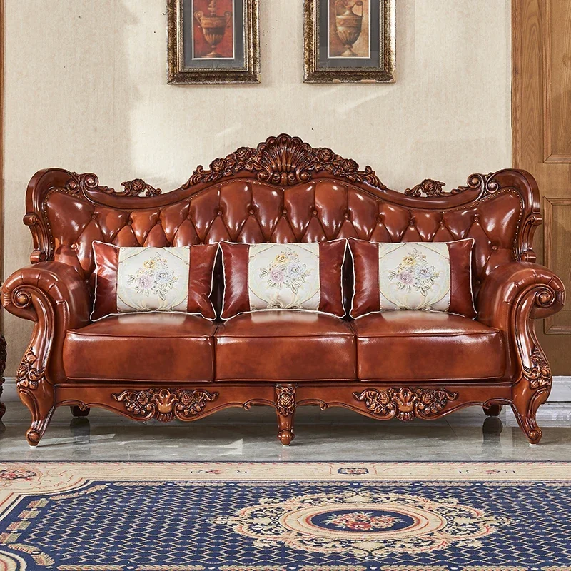 

z French Style Sofa Luxury Leather European Relaxing Stretch Sofa Waterproof New Arrival Furniture