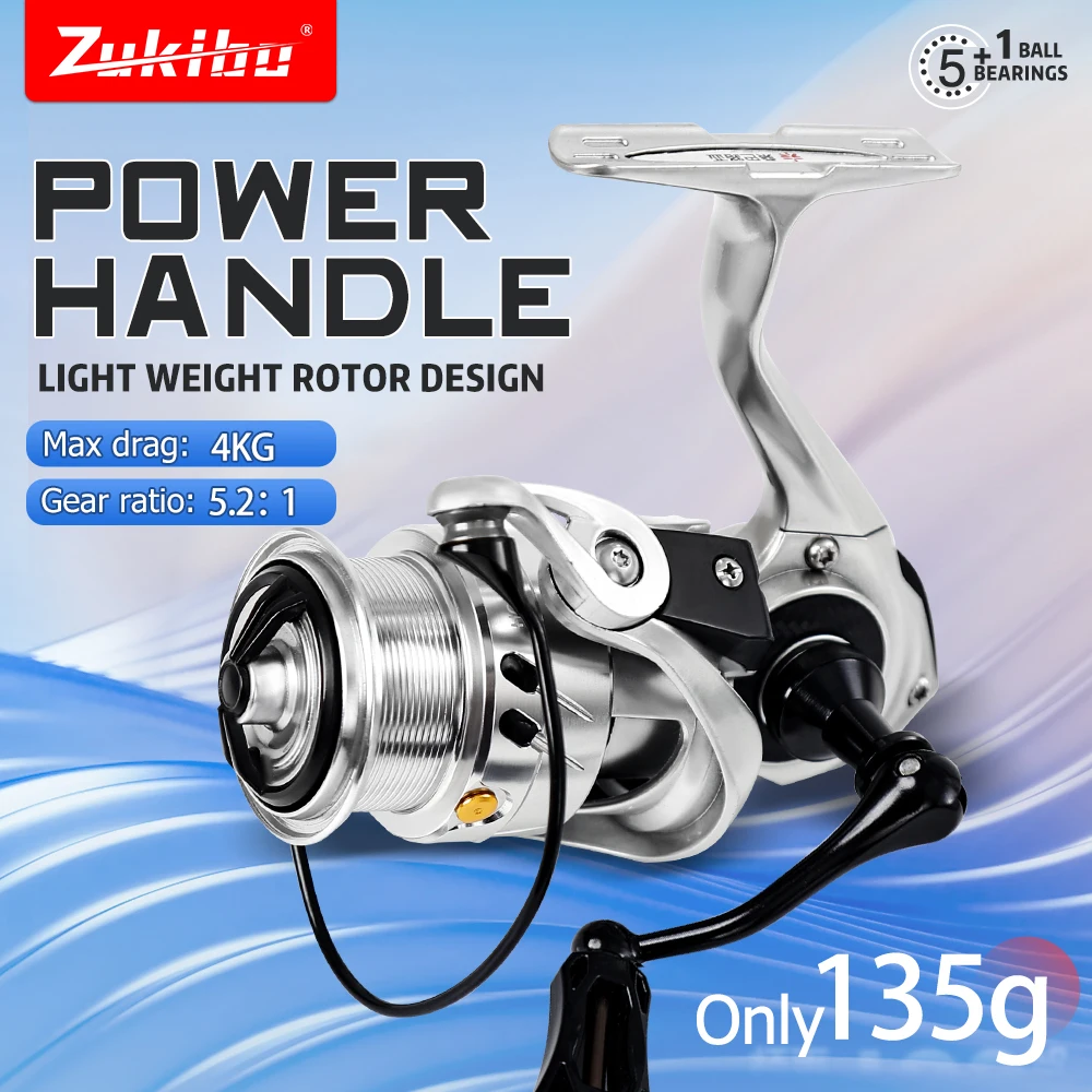 

ZUKIBO HOGUANG 135g Spinnning Reel Aluminum Handle Max Drag 4KG 5.2:1 Gear Radio Stainless Steel 5+1 BB Durable Fishing Reel