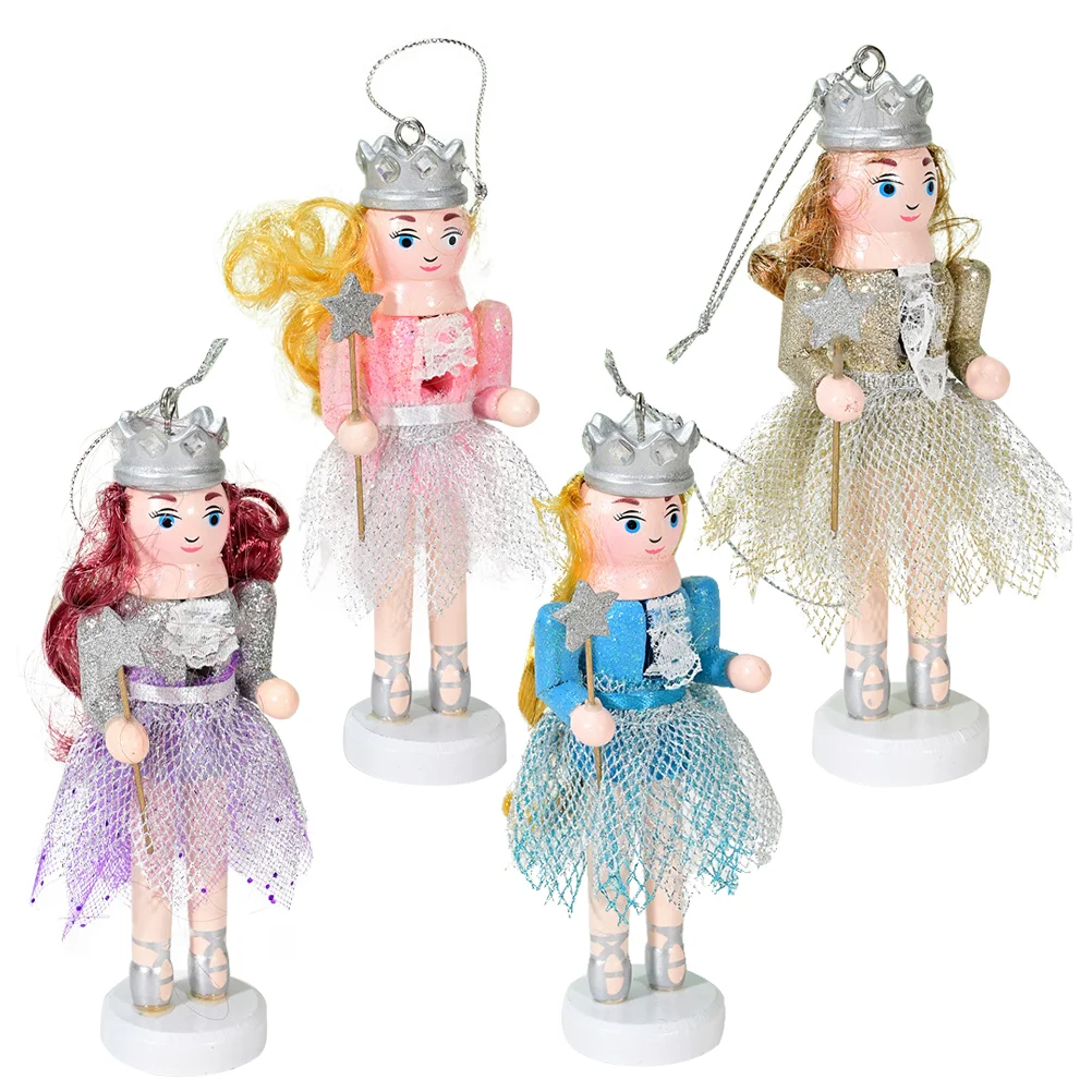 4 Pcs Puppet Nutcracker Pendant Hanging Wood Nutcrackers Dining Table Traditional Christmas Charm Decoration Xmas