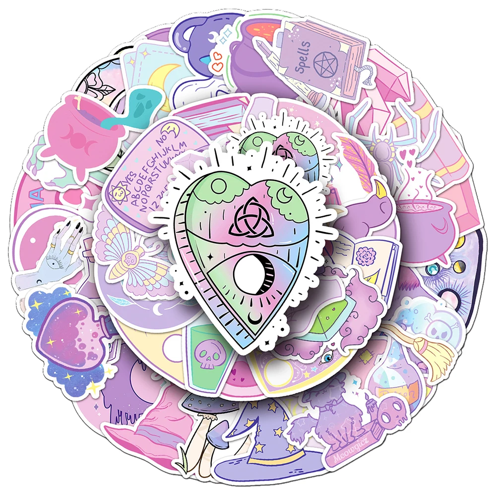 

10/30/50pcs Pink Magic Witch Graffiti Stickers Waterproof DIY Notebook Helmet Laptop Phone Cartoon Gothic Art Aesthetic Decals