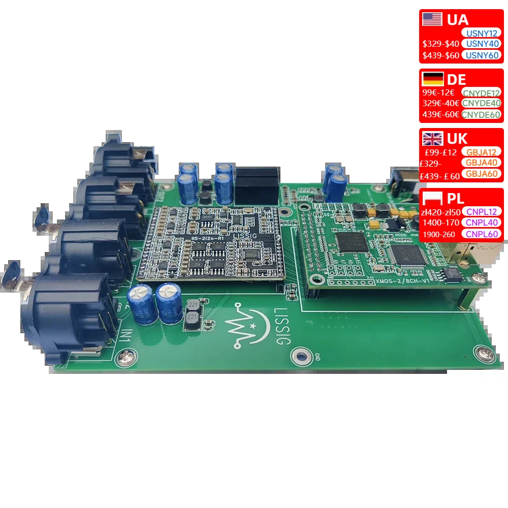 Nvarcher XMOS USB ASIO 2-Channel Sound Card ES9038 DAC +ES98 ADC  In  Out Recording Playback 384K 1V