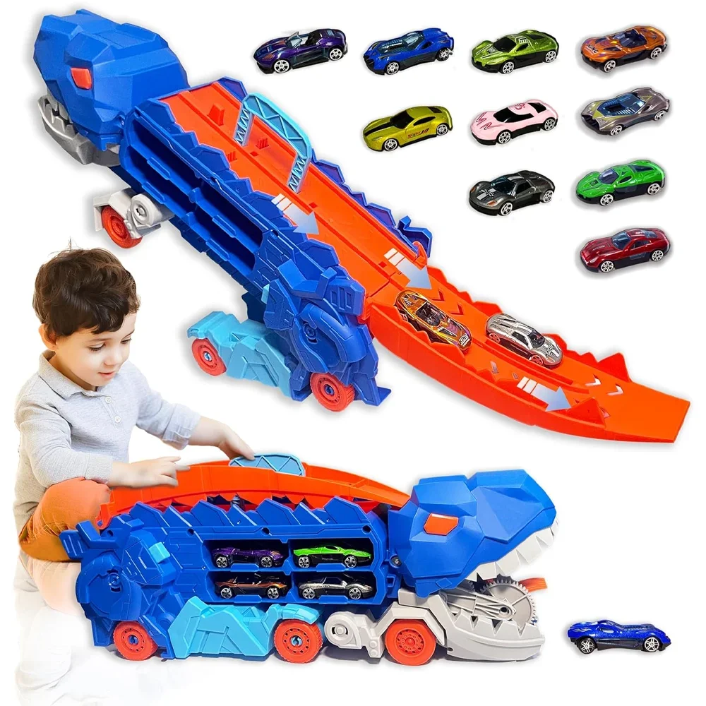 New Transport Dinosaur Truck Alloy Cars with Foldable Sliding Race Transforms into Standing T-rex Best DIY Birthday Gift Toy Kid