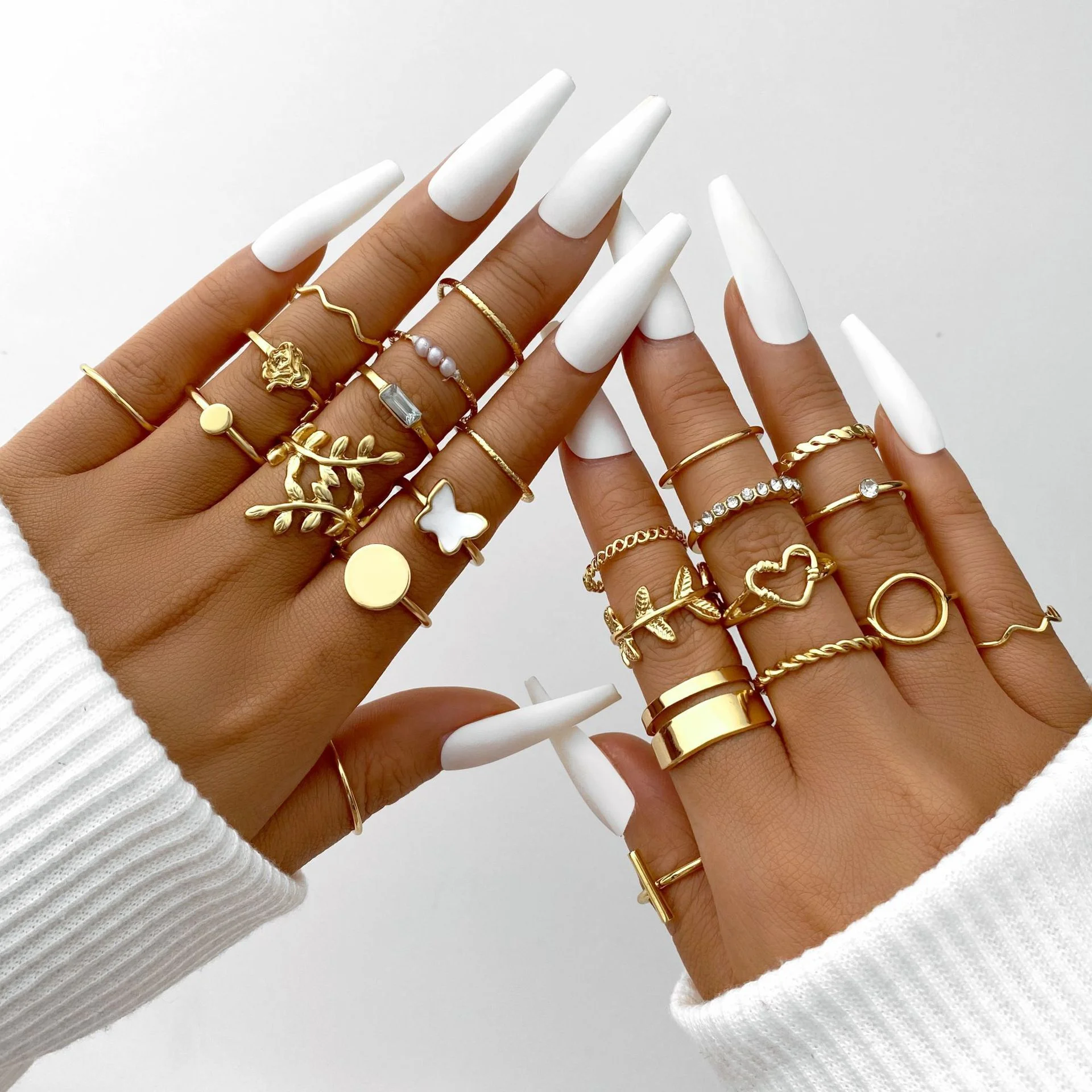 58PCS Vintage Herz Schlange Schmetterling Ringe Set für Frauen Mode Metall Vergoldet Geometrische Hohl Finger Ring Schmuck Geschenke neue