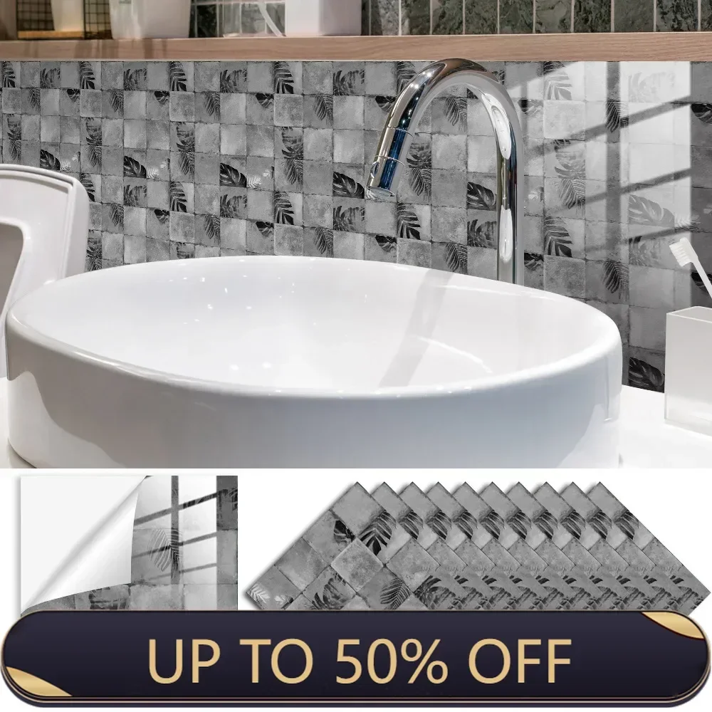 Grey Mosaic Pattern Home Decor Wall Stickers Kitchen Bathroom Refurbished Self-adhesive Paper Wall Decoration