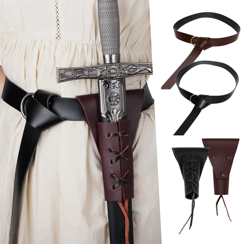 

Medieval PU Leather Sword Belt Waist Sheath Scabbard Viking Knight Cosplay Costume Rapier Ring Buckle Strap Holster Accessory