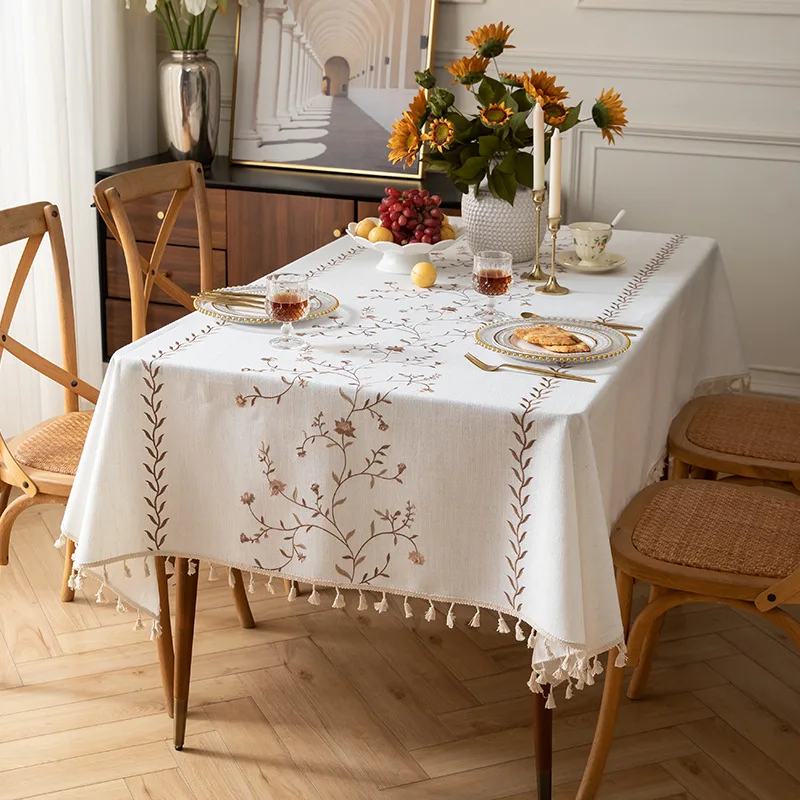 Modern Minimalist White Tablecloth, INS Style Cotton Linen Fabric, Fresh Rectangular Waterproof Dining/Desk Cover