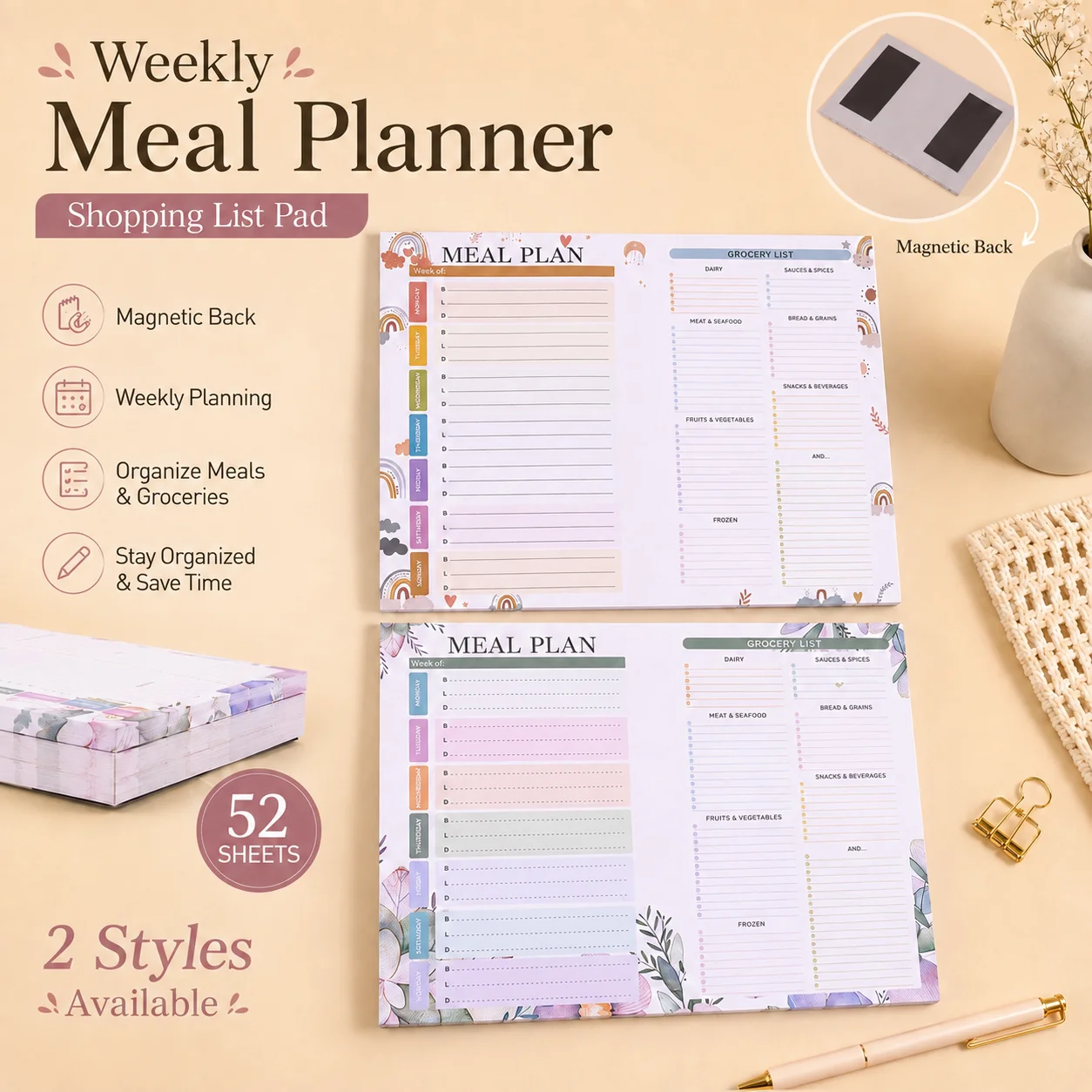 Weekly Meal Plan Notebook Grocery List Pad Daily Menu Planner Food Record Schedule Organizer For Home Kitchen Planning