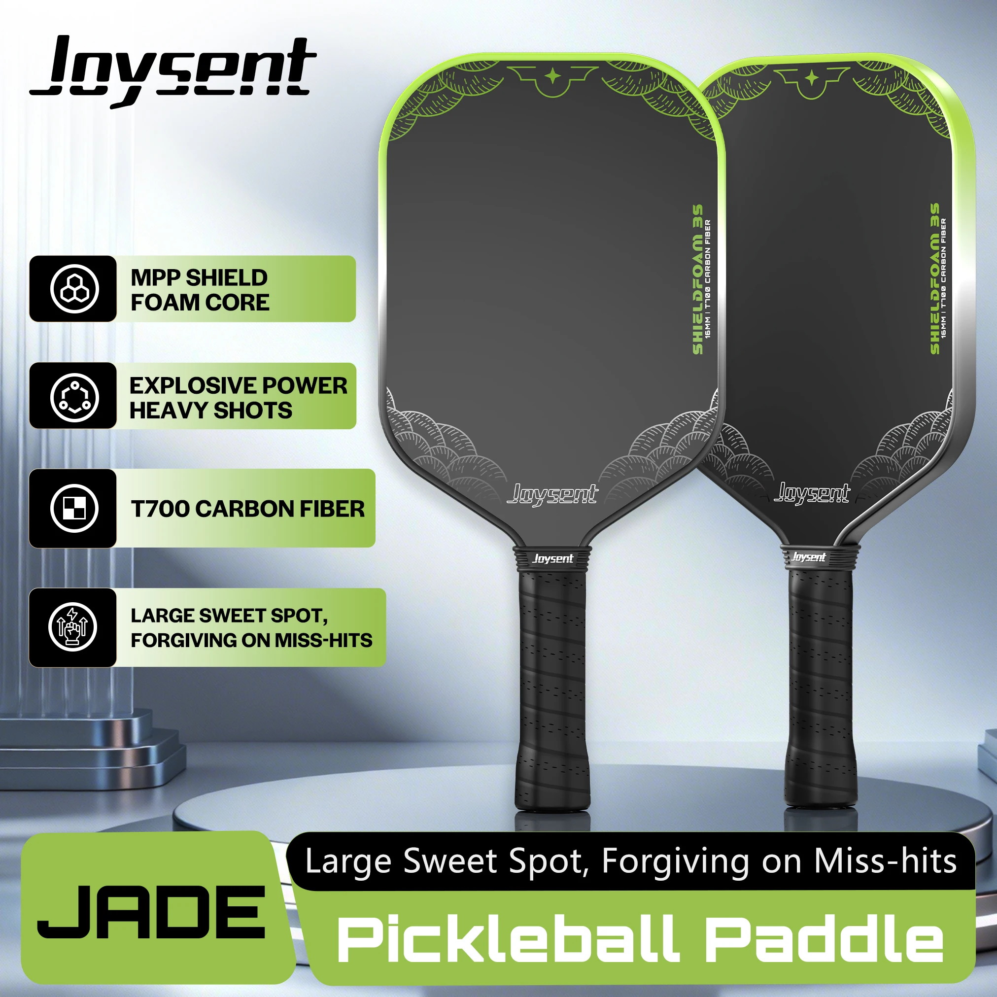 Joysent MPP Foam Core Pickleball Paddle Thermoformed T700 Raw Carbon Fiber 16mm Pickleball Racket for Spin &Control For Advanced