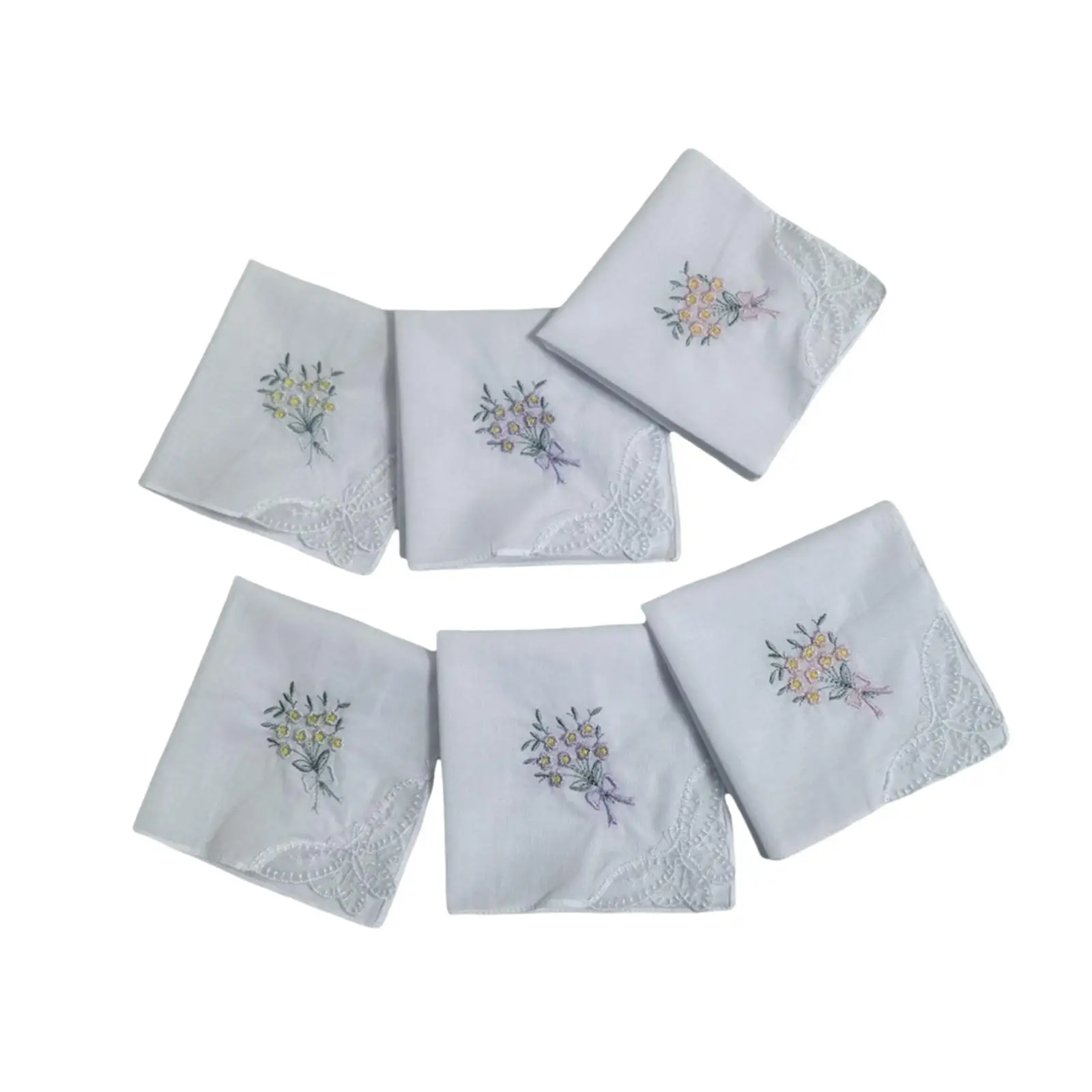 6Pcs Embroidered Cotton Handkerchiefs Portable for Women for Party Birthday Gift