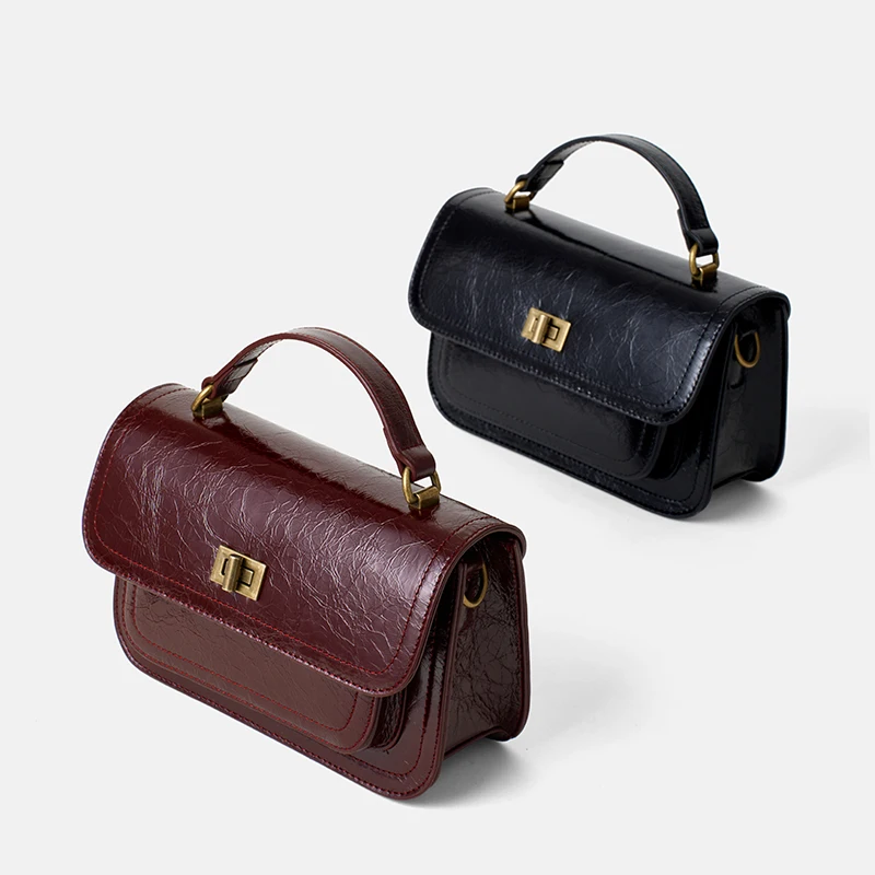 

Women's Fashion Genuine Leather Handbag ladies luxury designer Waxed Cowhide Shoulder Dag Female Vintage Crossbody Messenger Bag