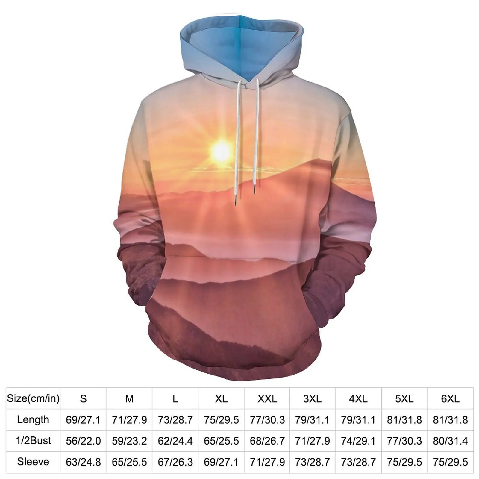 Elegant Sunshine Casual Hoodies Mountains Street Wear Hoodie Male Long Sleeve Retro Graphic Clothes Gift