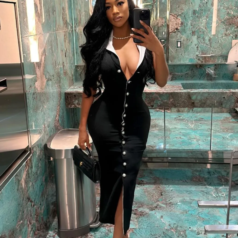 Dresses 2025 Woman Bodycon Sleeveless Slim Halter Neck Off Shoulder Vestidos V-neck Fashion Parties-party Foreign Style Contrast