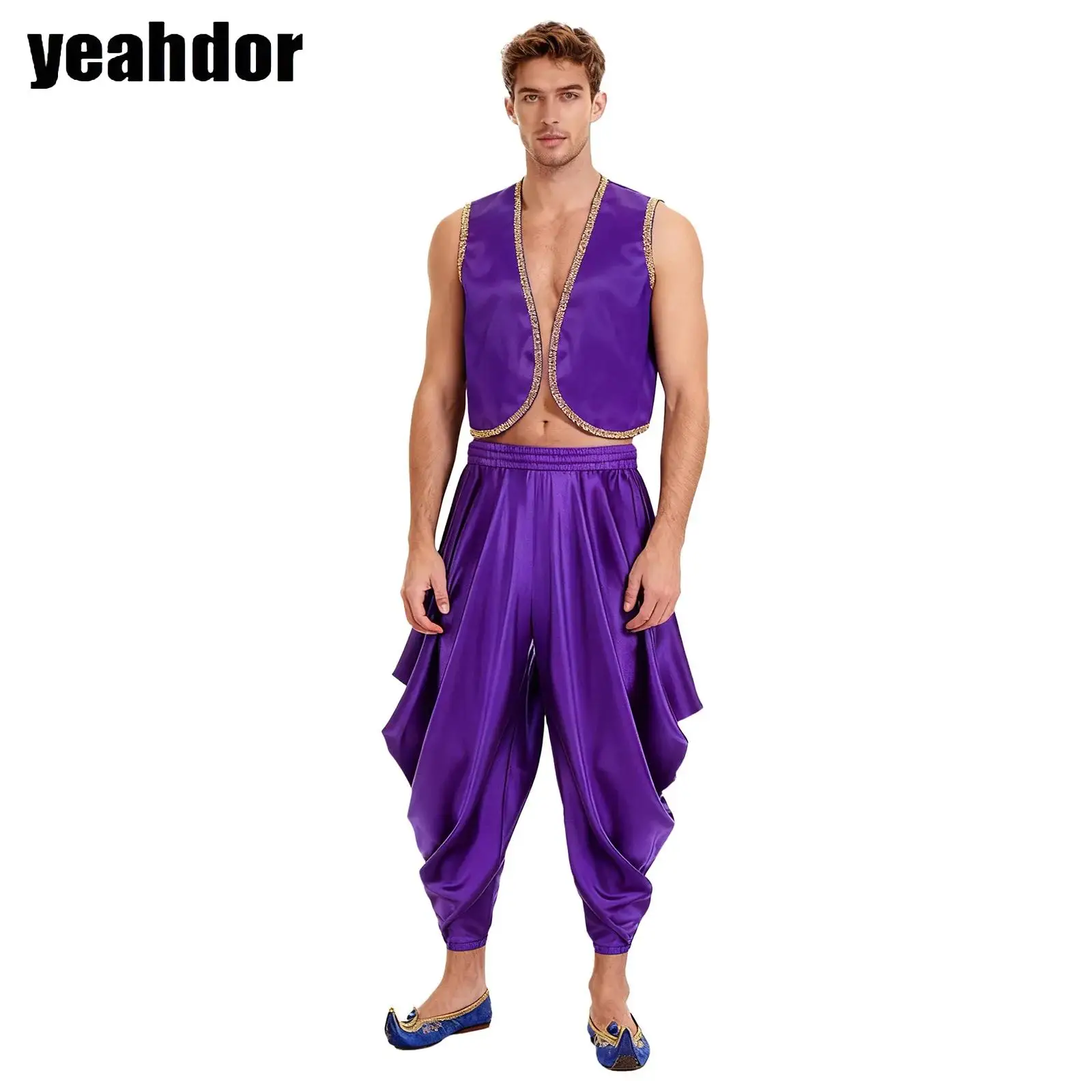 

Премиальный костюм для косплея арабского принца, жилет с атласными брюками Dhoti для Хэллоуина, карнавала, ролевых игр, платье для выступлений