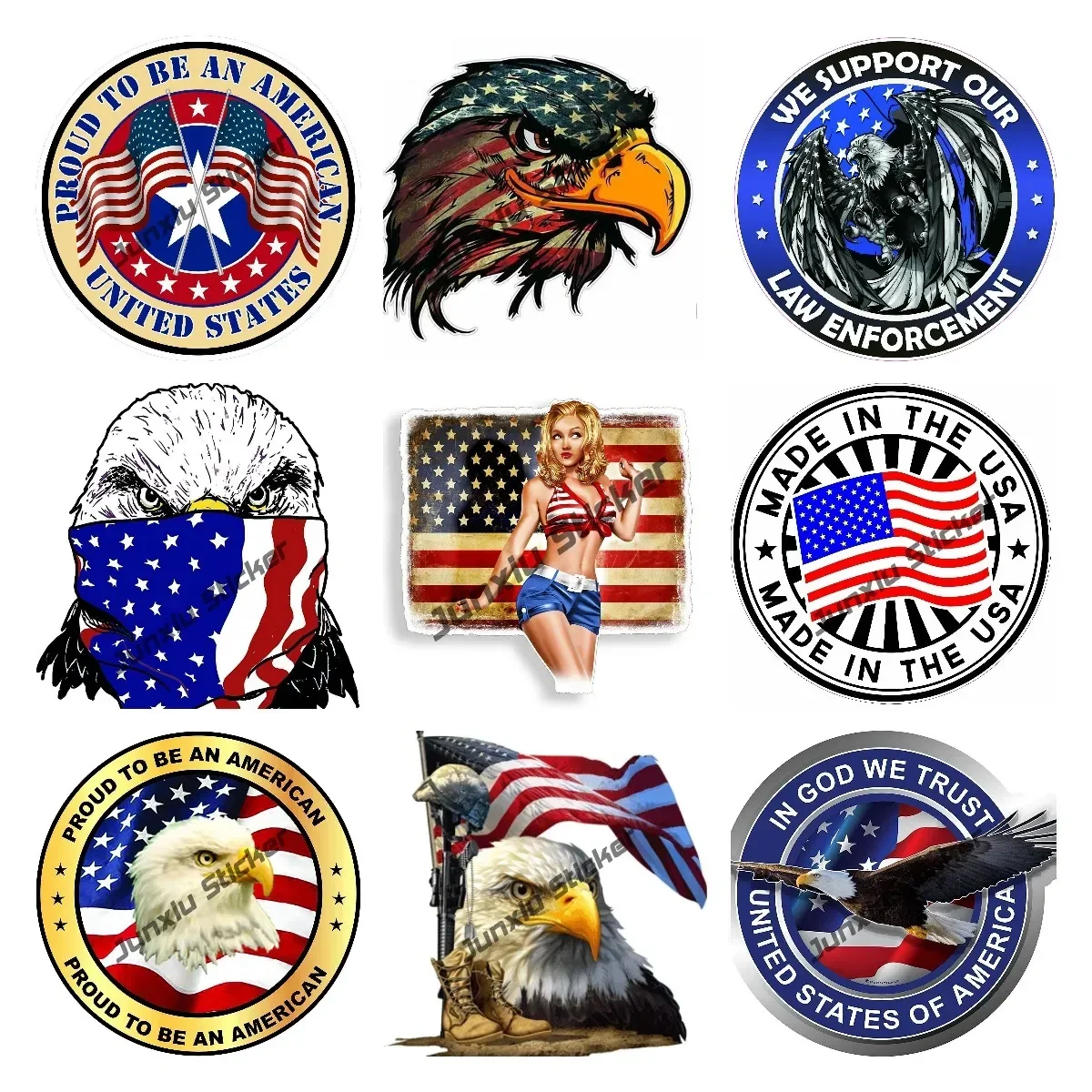 

American Flag Eagle Decal Self-Adhesive Anime Sticker Accessories America Blue Red Line Skull Flag Vinyl Sticker for Car Van SUV
