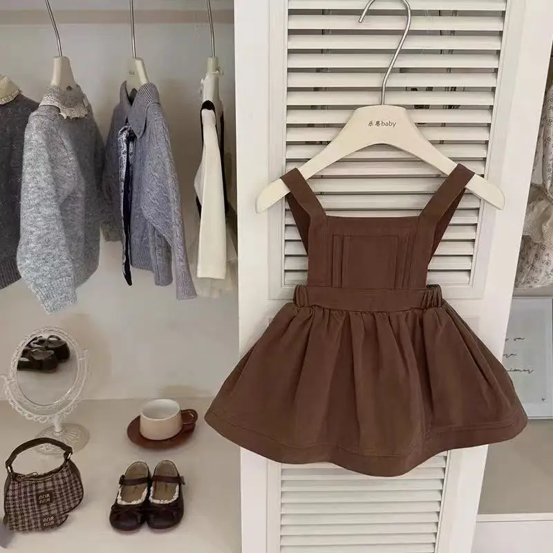 

Children's Clothing Set Autumn And Winter New Girl Plaid Shirt +Retro Strap Dress Stylish Two piece Set Kids Outfits