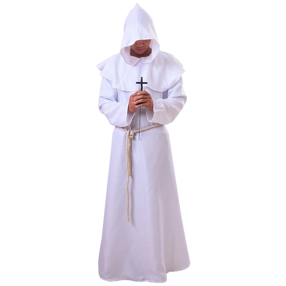 Halloween Costume Costumes Hooded Vintage Wizard Uniform Medieval Monk Robe Man