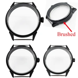 Brushed 42mm Black Watch Case Solid Stainless Steel For ETA 6498 6497 Sea Gull ST3600 Movement Watches Accessories Parts