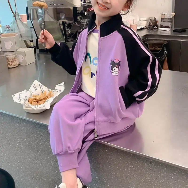 Sanrio Kuromi Kids Sportswear Set Anime Kawaii Leisure Comfortable Tracksuit Cartoon Cute Soft Breathable Sports Suit Girl Gift