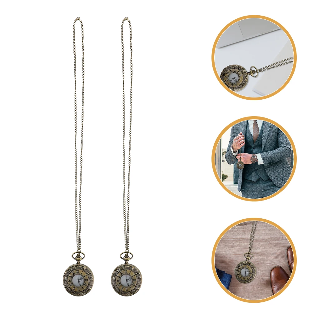 

2pcs Steampunk Watch Vintage Zinc Alloy Retro Watches Detachable Chain Quartz Movement Gift Watch For Dad Idea
