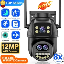 Cámara IP para exteriores, dispositivo de vigilancia CCTV de seguridad para el hogar, 6K, Ultra HD, WiFi, Zoom 8x, tres lentes, pantalla Dual, 3K, PTZ, seguimiento automático