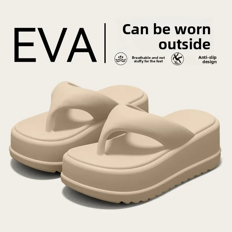 Height-increasing Platform Slippers EVA Soft Sole Beach Sandals Non-slip Anti-odor Women's Flip Flops Everyday Outfits