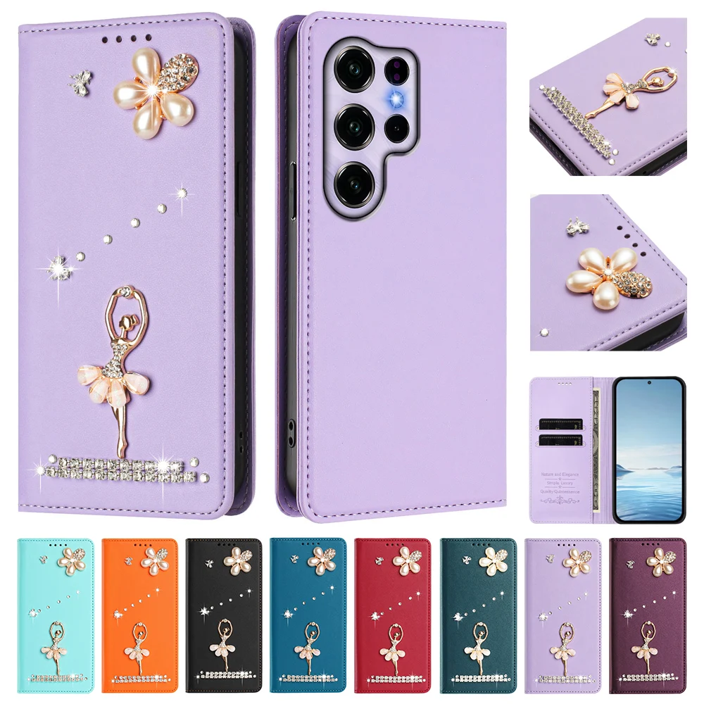 Capa de Telefone Luxuosa 3D com Diamantes para BLU G95 G64 G54 G53 J12 C9 Bold K10 K50 N4 View 5 Pro Speed 5G, Capa de Couro com Strass.