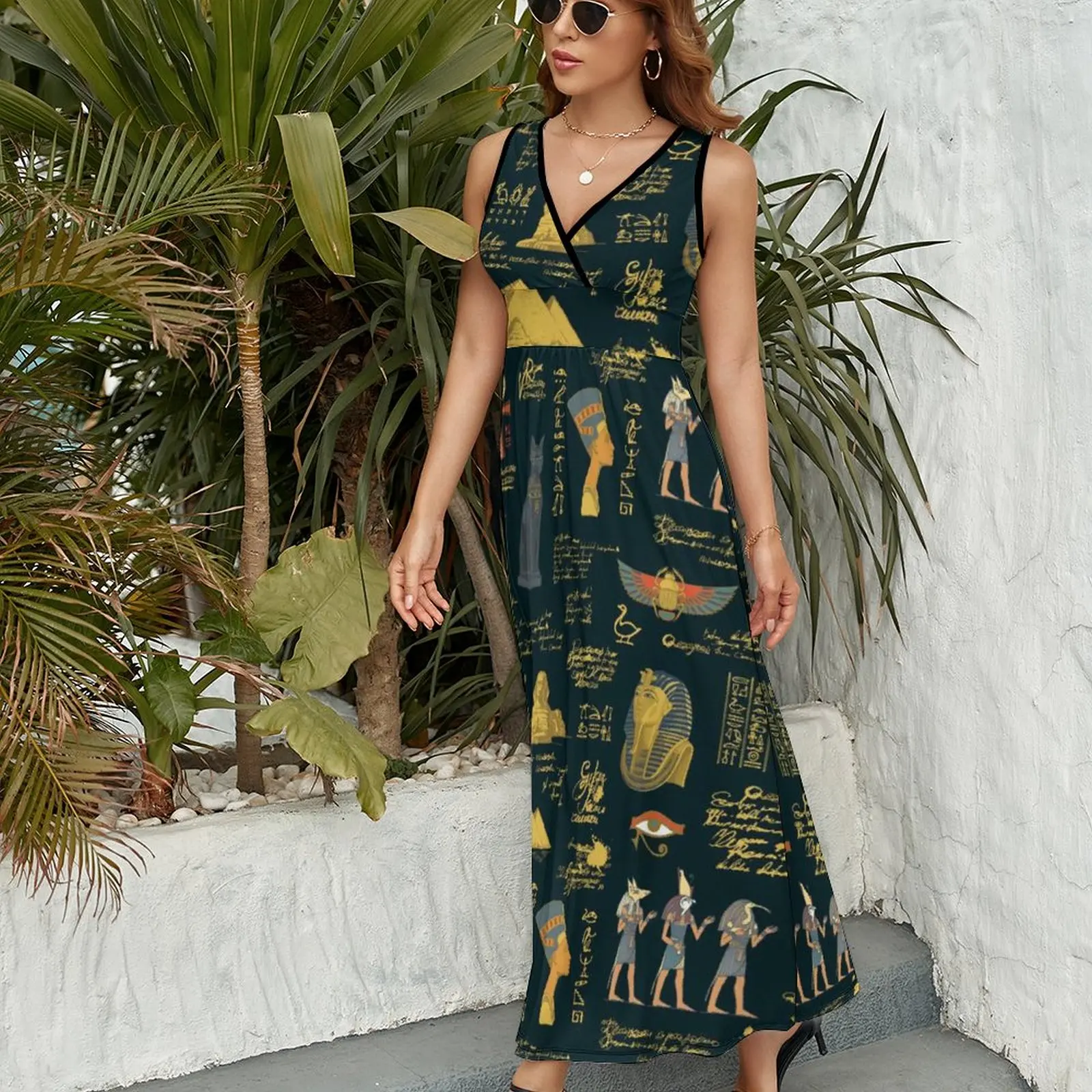 Ancient Egypt Theme Dress Aesthetic Boho Beach Long Dresses Women Vintage Custom Maxi Dress Birthday Gift