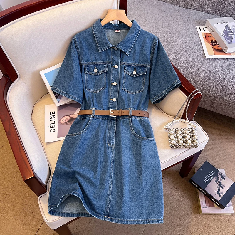 

Джинсовая юбка Slimming ort Sve Denim Dr, утягивающая талию, в ретро-стиле, для женщин, летняя мода, большие размеры, корейский стиль, свободный крой