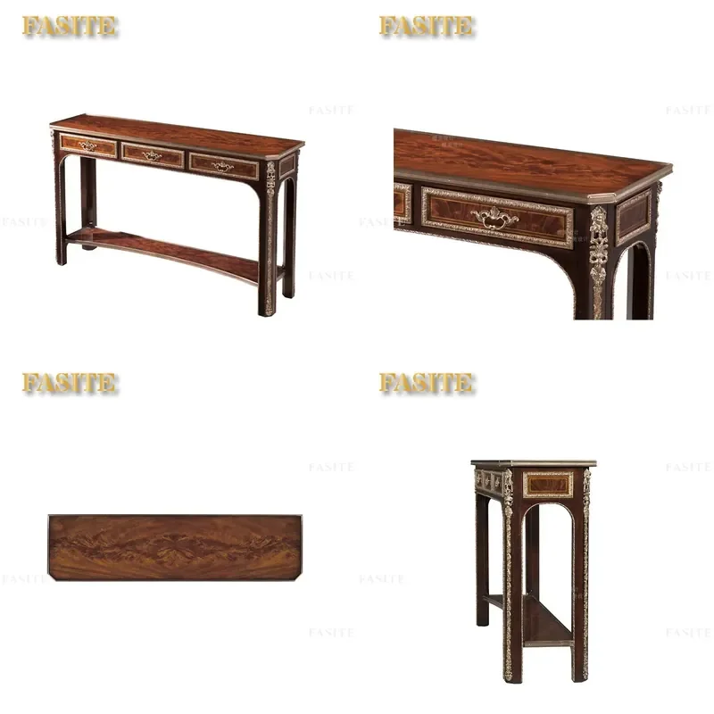 For British Court Style Room Neoclassical Carved Paint Inlaid Copper Porch Table Audio Visual Decoration Furniture