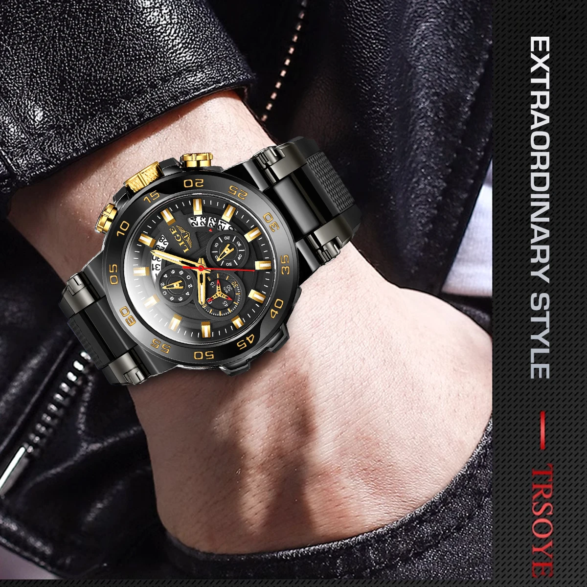 LIGE New Mens Watches Top Luxury Brand Big Dial Watch Men Waterproof Quartz Wristwatch Sport Chronograph Clock Relogio Masculino