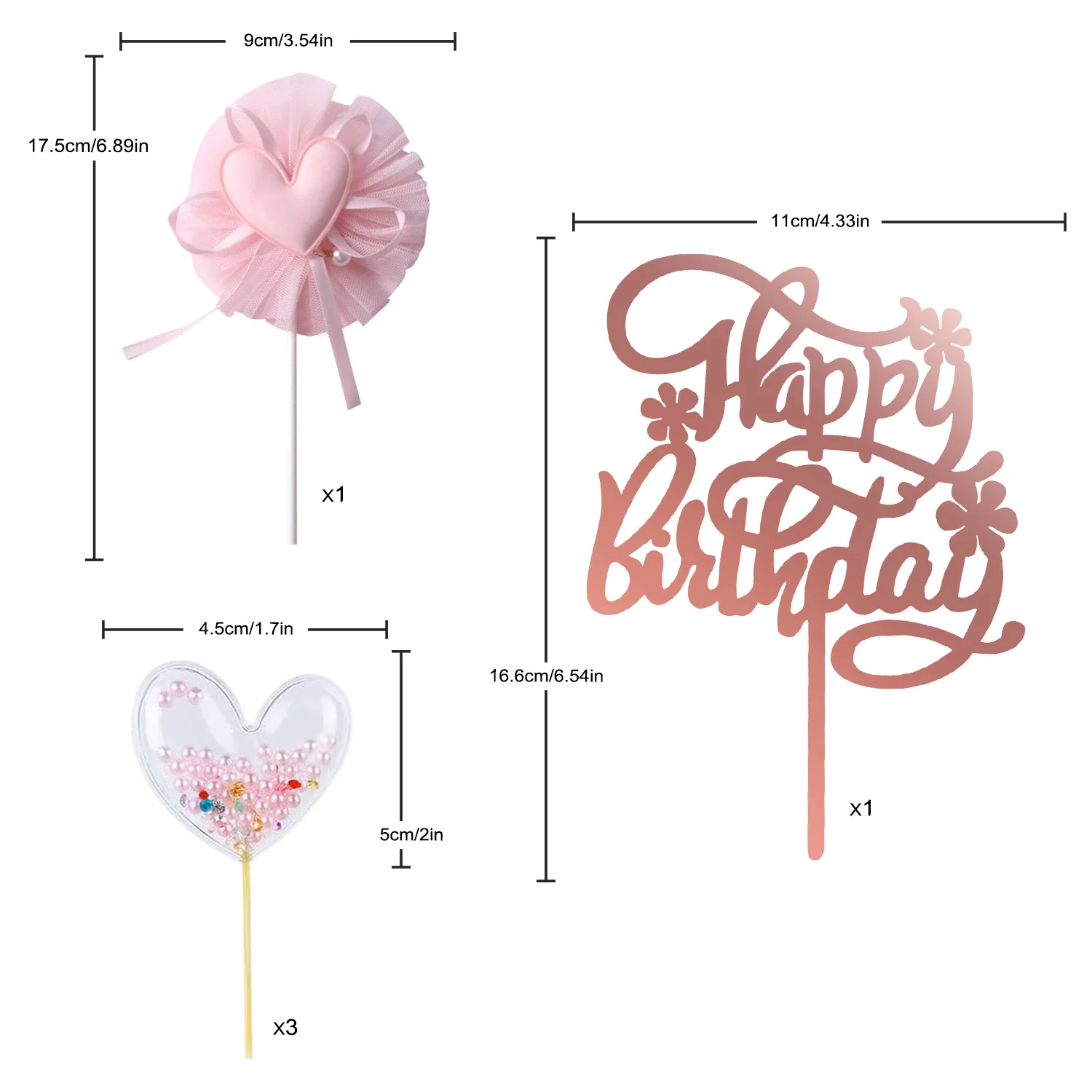 Restards Rose Gold Happy Birthday Cake Topper Heart Pink Pearls Cupcake Toppers for Girls  Princess Party Decorations Supplies