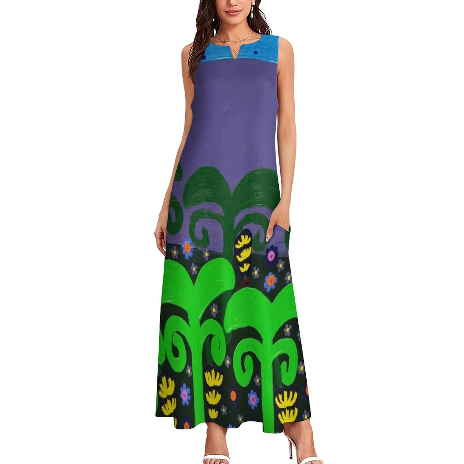 Banana Trees and Mountain- hand painted Long Dress birthday dress for women luxury 2025 dress dresses summer woman 2025