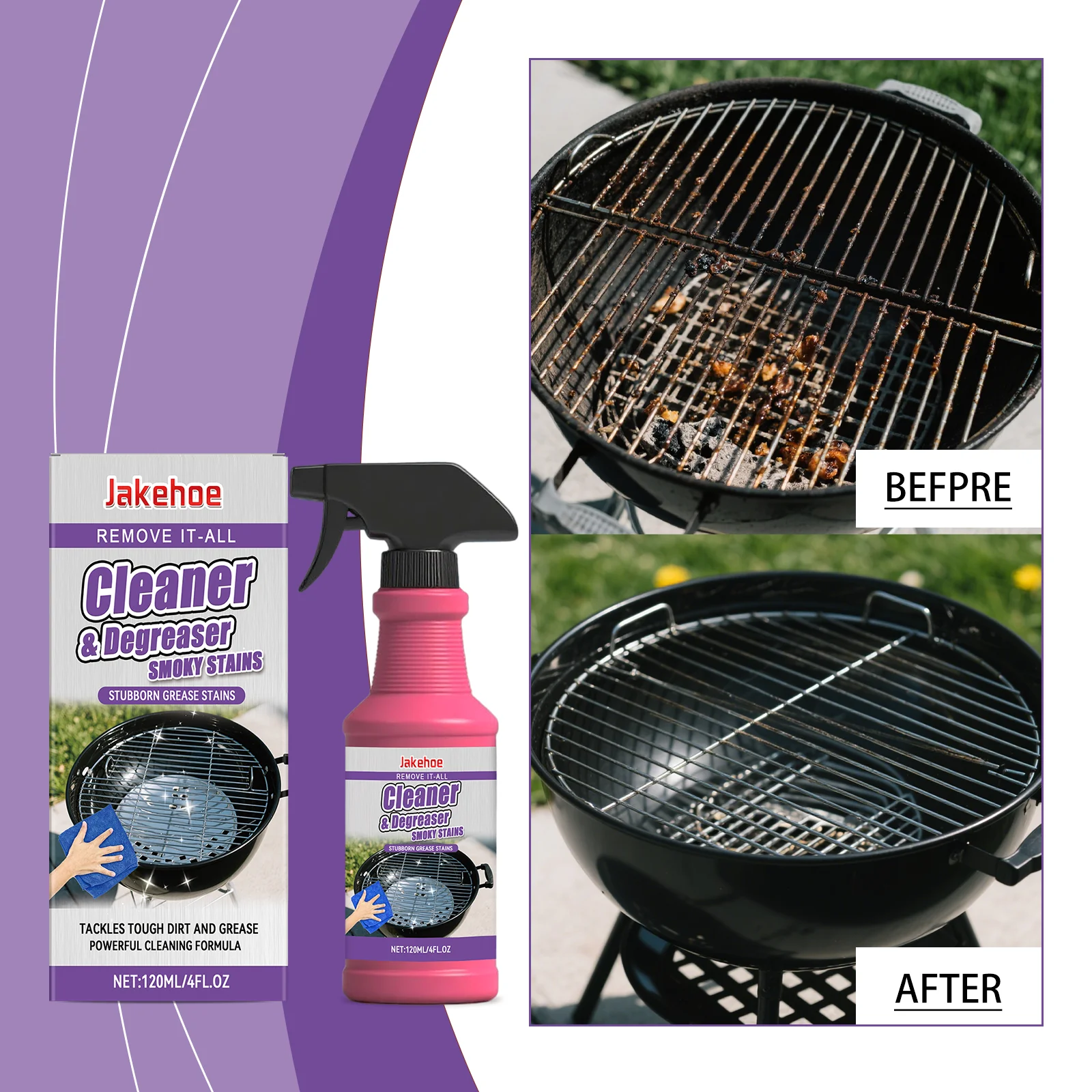 Heavy Duty BBQ Grill Cleaner Spray 120ml | Outdoor Griddle Degreaser & Oven Stain Remover | Quick Active Grate Cleaner