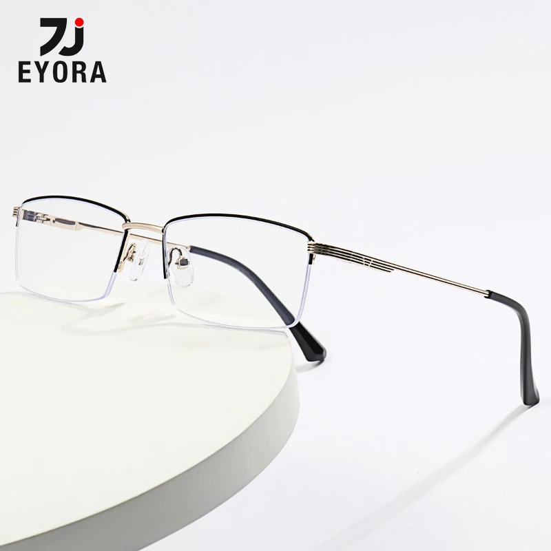 

EYORA Fashion Versatile Business Half-Frame Reading Glasses Anti Blue Ray Myopia and Hyperopia Photochromic Prescription Eyewear